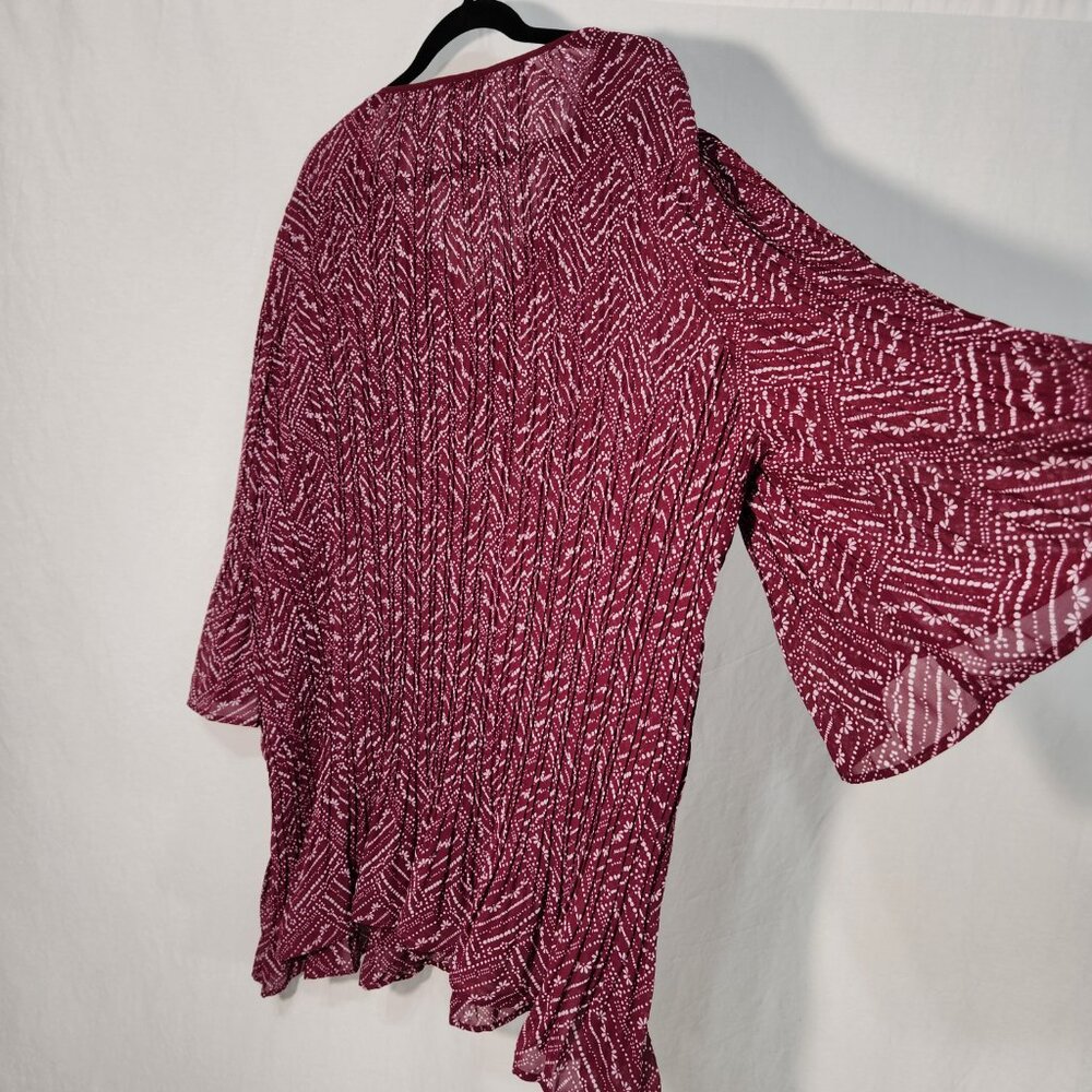 WOMAN WITHIN Flowy Crinkle Pink/White Studs Bell Sleeve Tunic Blouse Top Size 2X - Picture 4 of 16